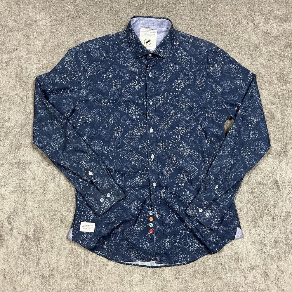 A Fish Named Fred Shirt Adult Small Blue Button Up Long Sleeve Casual Pineapple